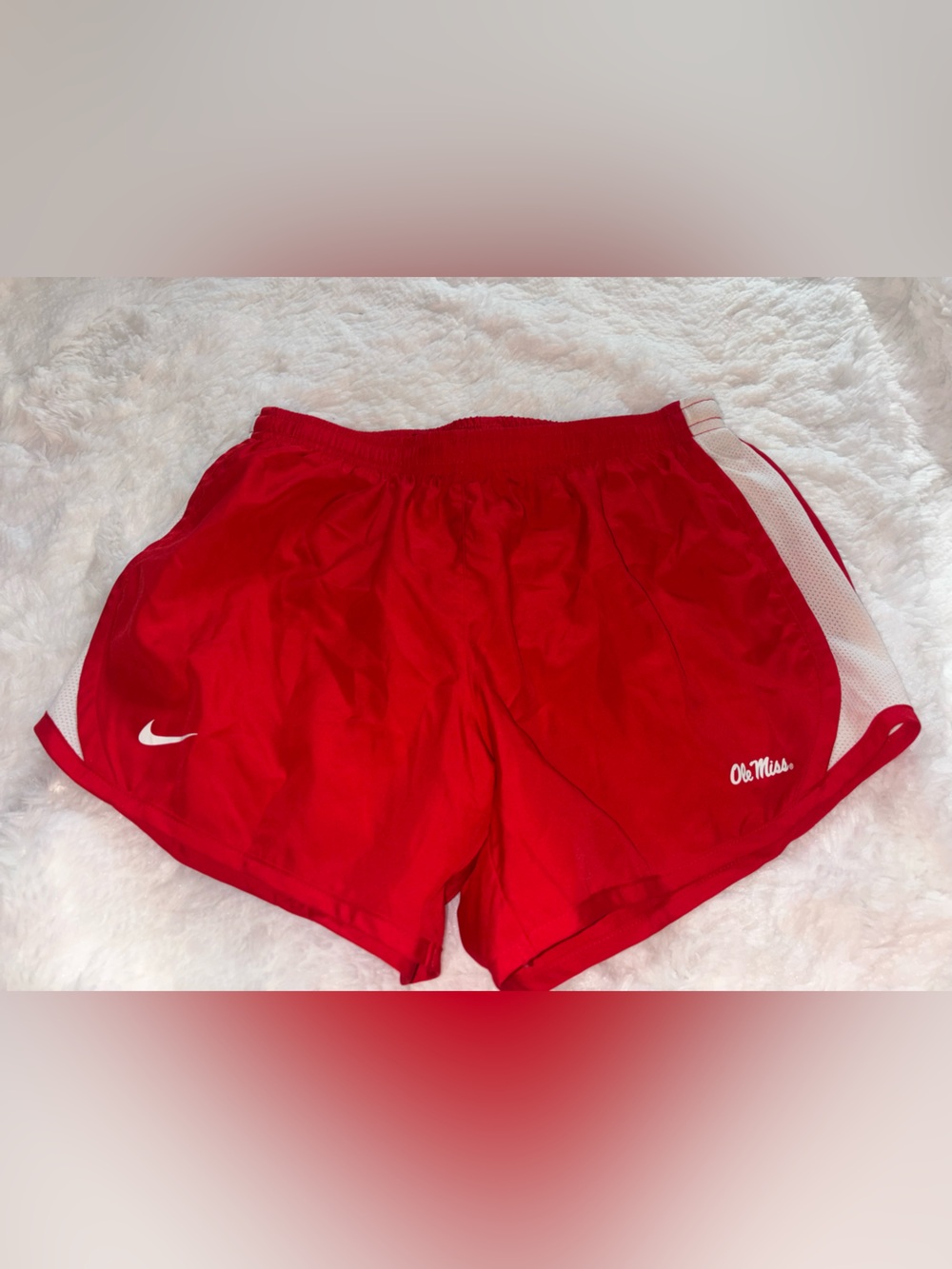 Nike Red Women's Athletic Shorts with White Mesh Trim